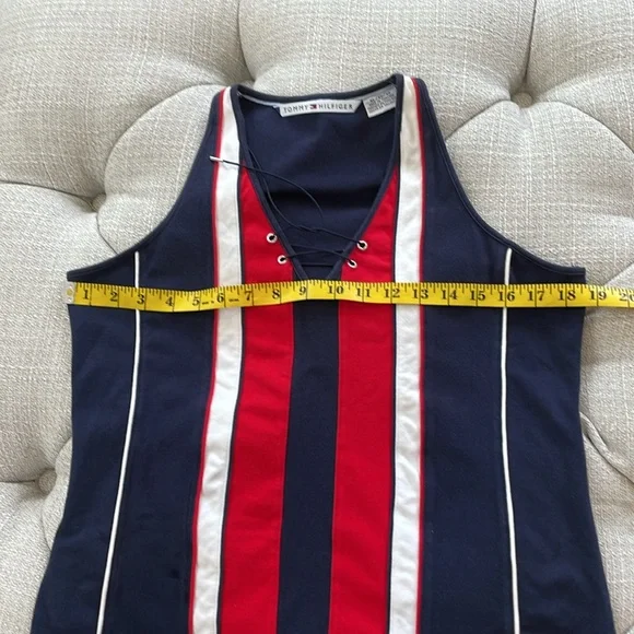 Vintage 1990’s Tommy Hilfiger XL navy, red and white racer back shirt - Picture 6 of 7